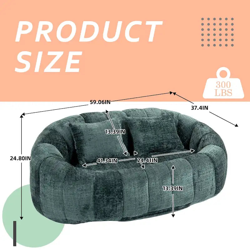 Chenille Upholstered Durable Comfort Lounger High Back Bean Bag Loveseat Sofa