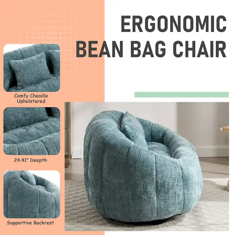 Chenille Upholstered Durable Comfort Lounger High Back Bean Bag Loveseat Sofa