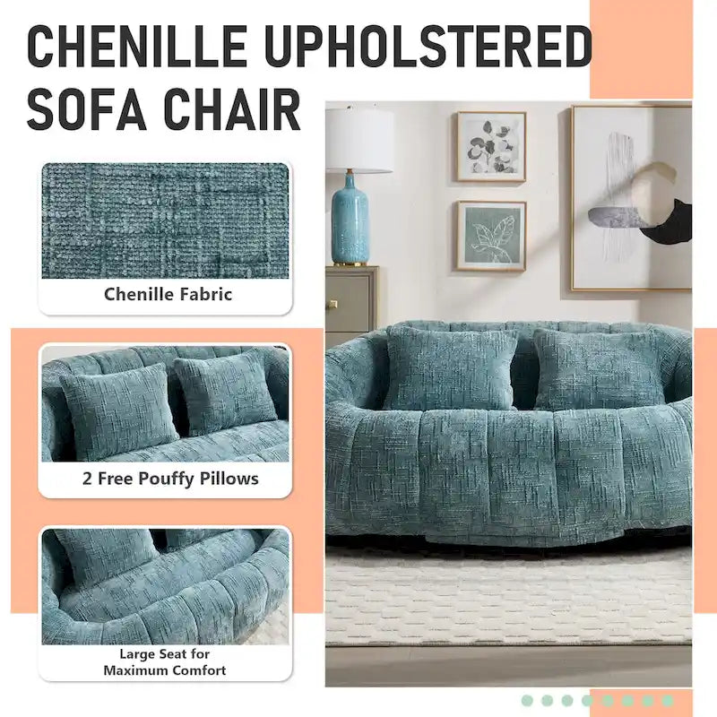 Chenille Upholstered Durable Comfort Lounger High Back Bean Bag Loveseat Sofa