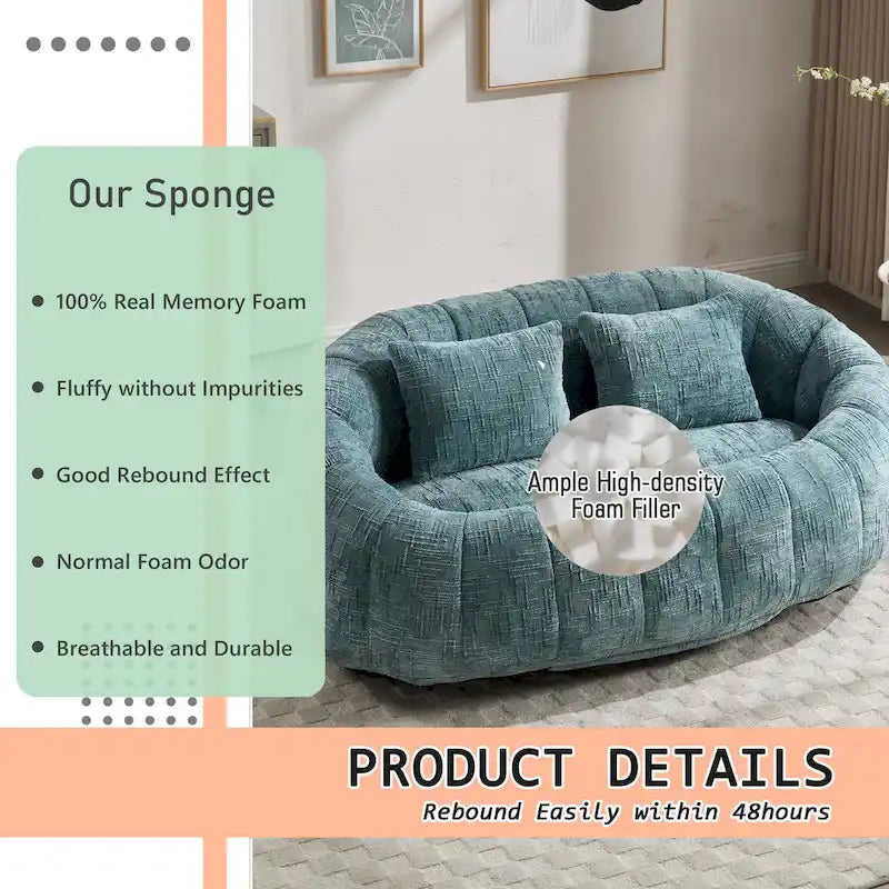 Chenille Upholstered Durable Comfort Lounger High Back Bean Bag Loveseat Sofa