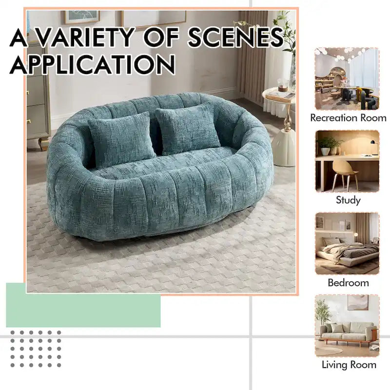 Chenille Upholstered Durable Comfort Lounger High Back Bean Bag Loveseat Sofa