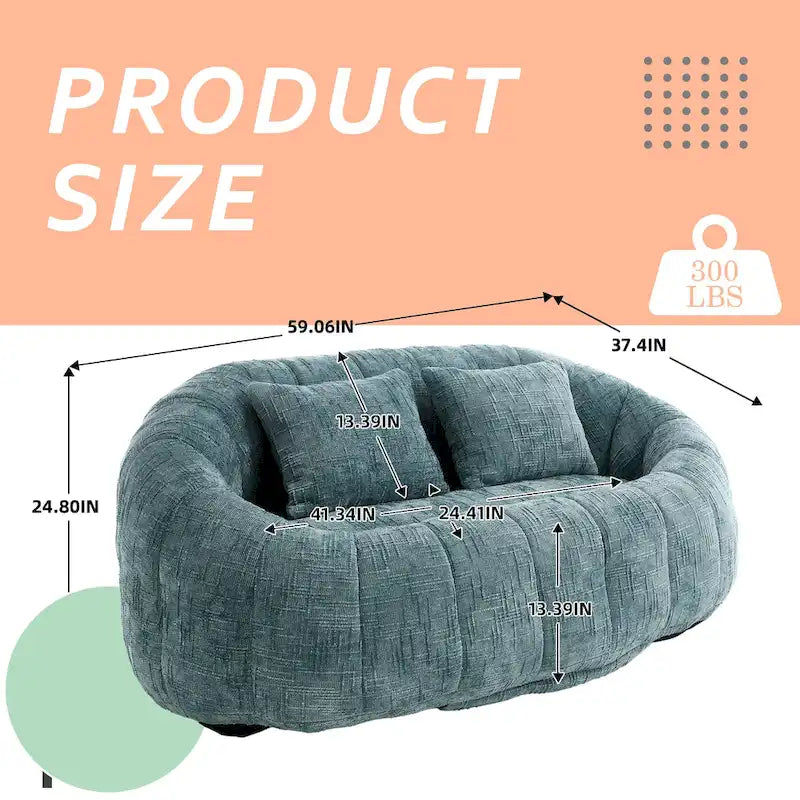 Chenille Upholstered Durable Comfort Lounger High Back Bean Bag Loveseat Sofa