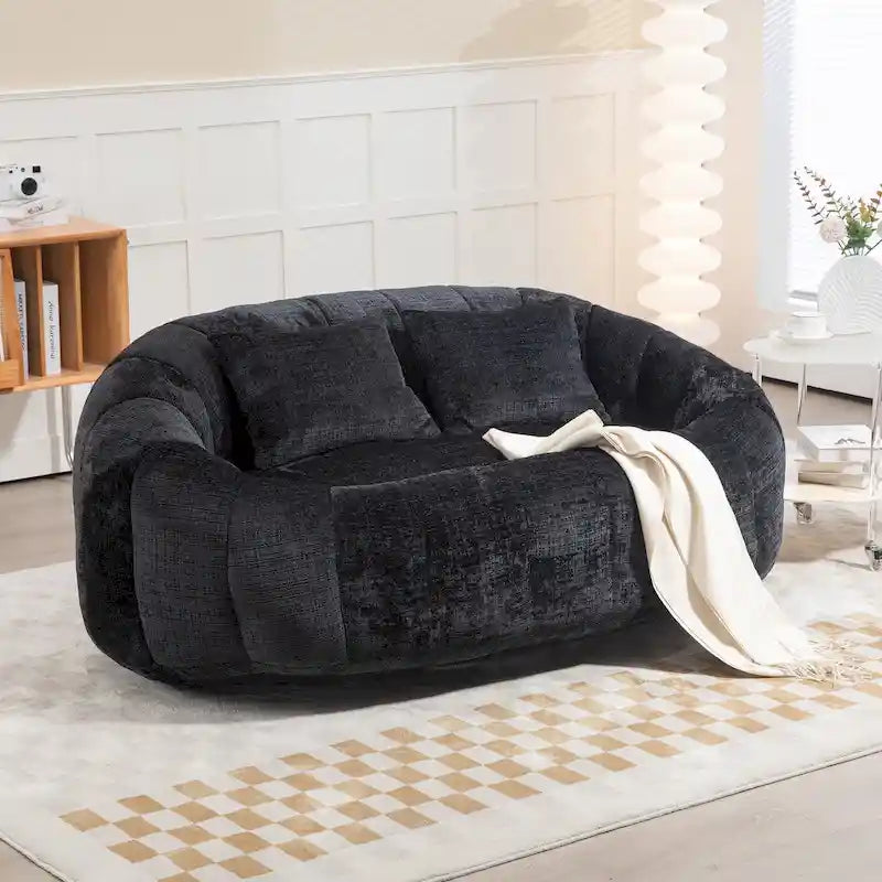 Chenille Upholstered Durable Comfort Lounger High Back Bean Bag Loveseat Sofa