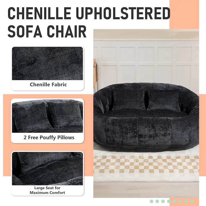 Chenille Upholstered Durable Comfort Lounger High Back Bean Bag Loveseat Sofa