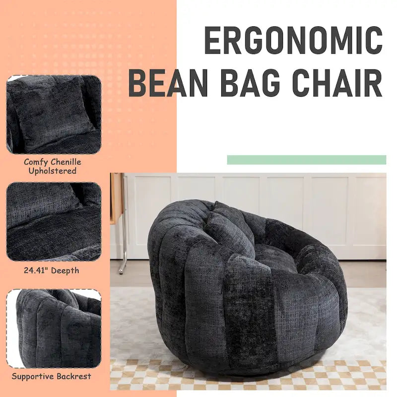 Chenille Upholstered Durable Comfort Lounger High Back Bean Bag Loveseat Sofa