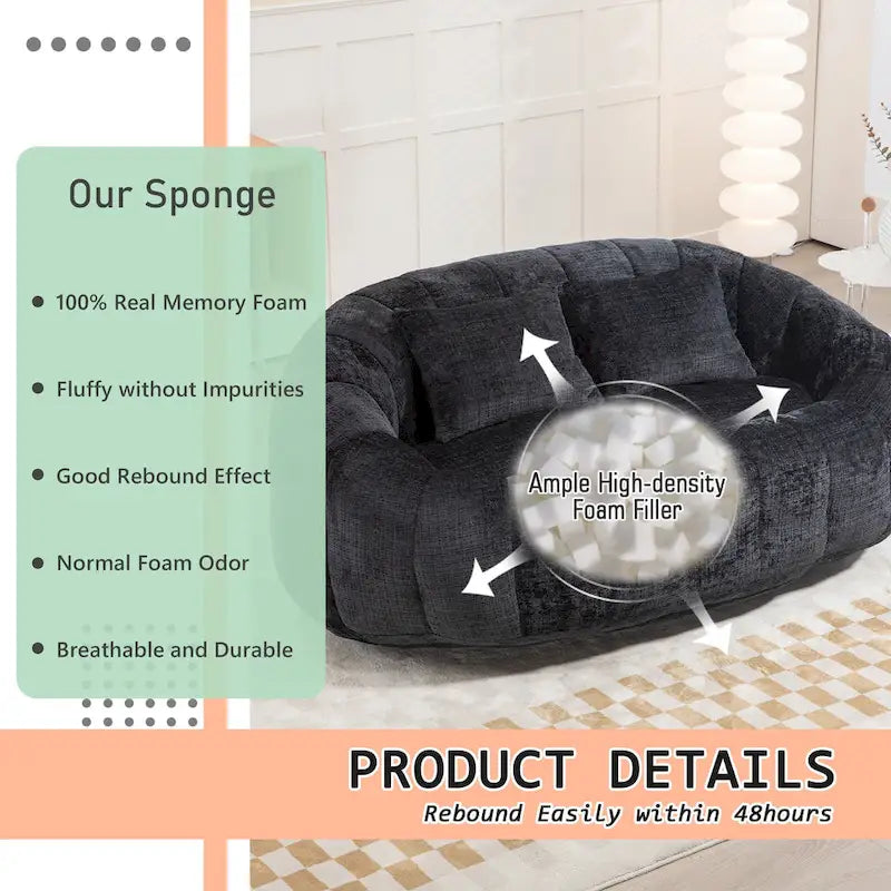 Chenille Upholstered Durable Comfort Lounger High Back Bean Bag Loveseat Sofa