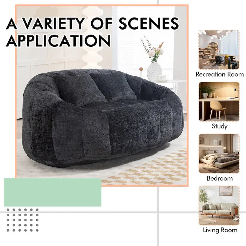 Chenille Upholstered Durable Comfort Lounger High Back Bean Bag Loveseat Sofa