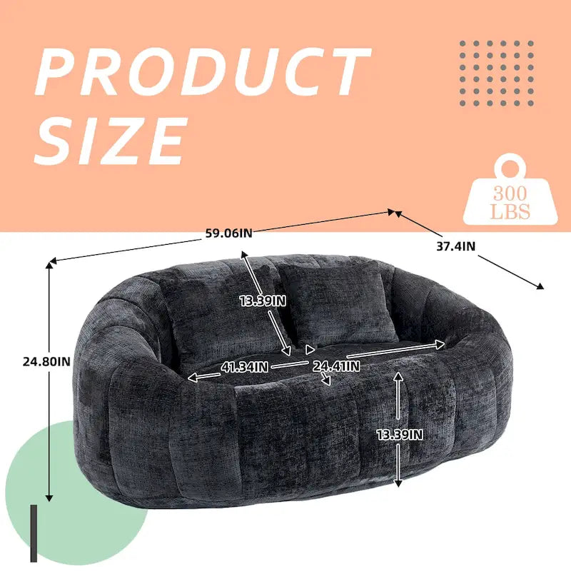 Chenille Upholstered Durable Comfort Lounger High Back Bean Bag Loveseat Sofa