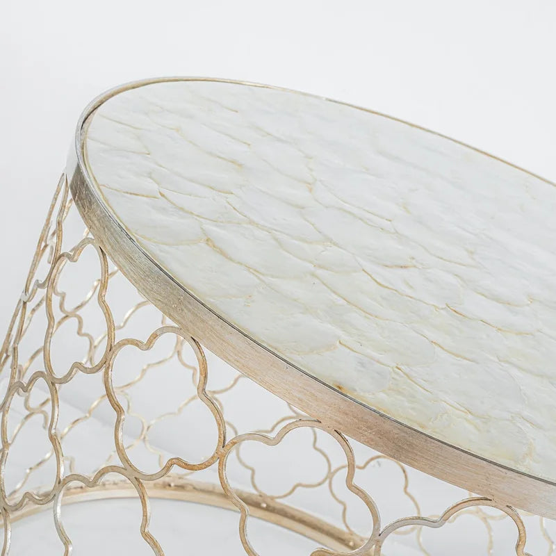 Natural Capiz Seashell French Single Round Coffee Table - 22 x 17
