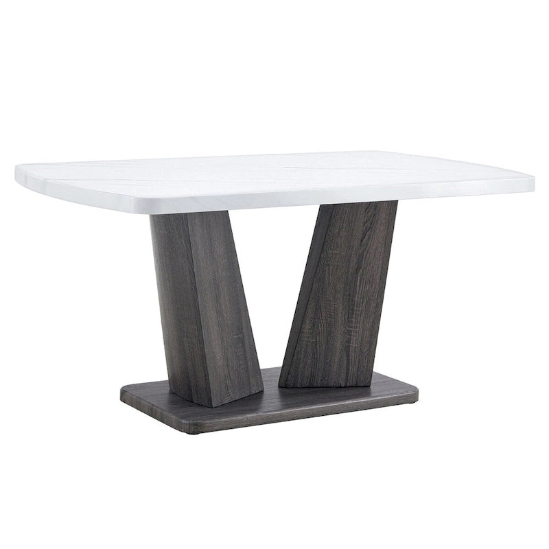 Modern Dining Table with V-Shape MDF Base/ Linen Tufted Dining Room Chairs Set of 6