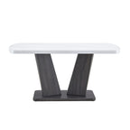 Table à manger moderne avec base en MDF en V/ Ensemble de 6 chaises de salle à manger capitonnées en lin