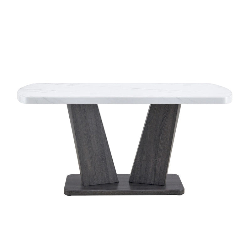 Modern Dining Table with V-Shape MDF Base/ Linen Tufted Dining Room Chairs Set of 6