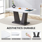 Table à manger moderne avec base en MDF en V/ Ensemble de 6 chaises de salle à manger capitonnées en lin