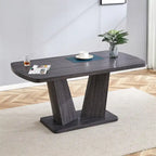 Table à manger moderne avec base en MDF en V/ Ensemble de 6 chaises de salle à manger capitonnées en lin