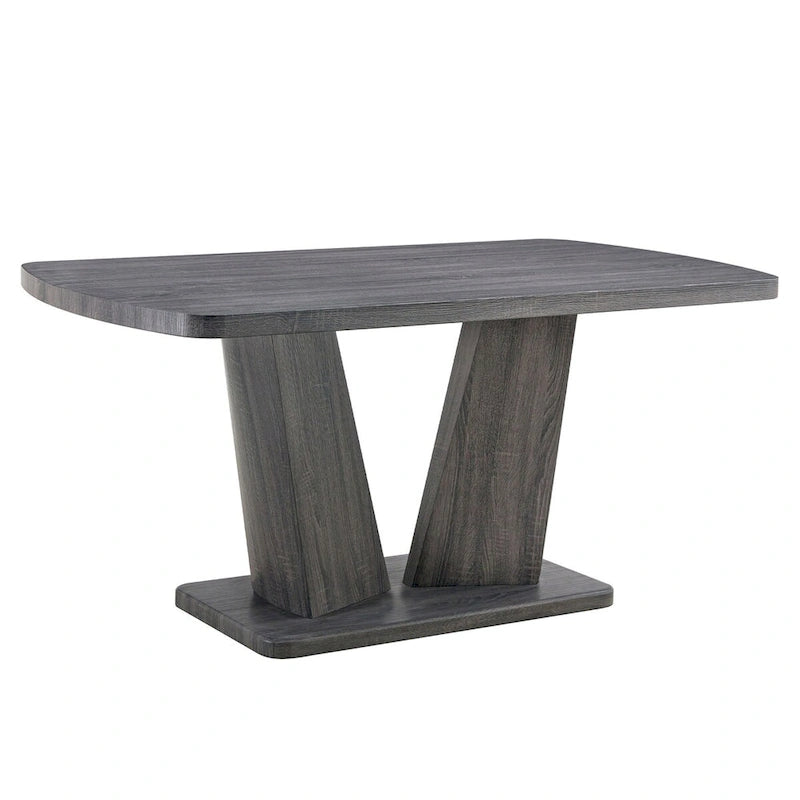 Modern Dining Table with V-Shape MDF Base/ Linen Tufted Dining Room Chairs Set of 6