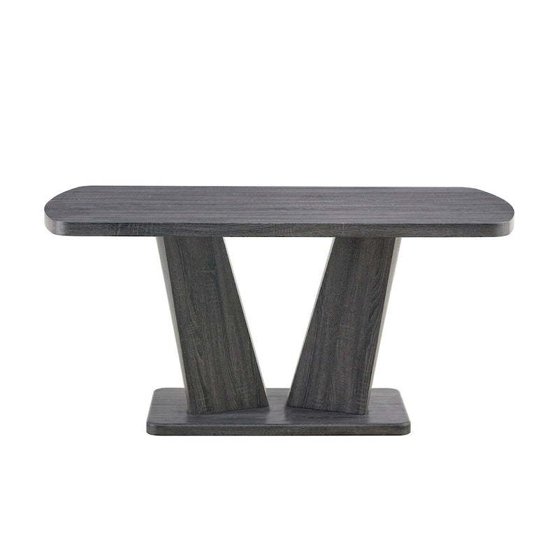 Modern Dining Table with V-Shape MDF Base/ Linen Tufted Dining Room Chairs Set of 6