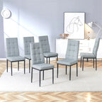 Table à manger moderne avec base en MDF en V/ Ensemble de 6 chaises de salle à manger capitonnées en lin