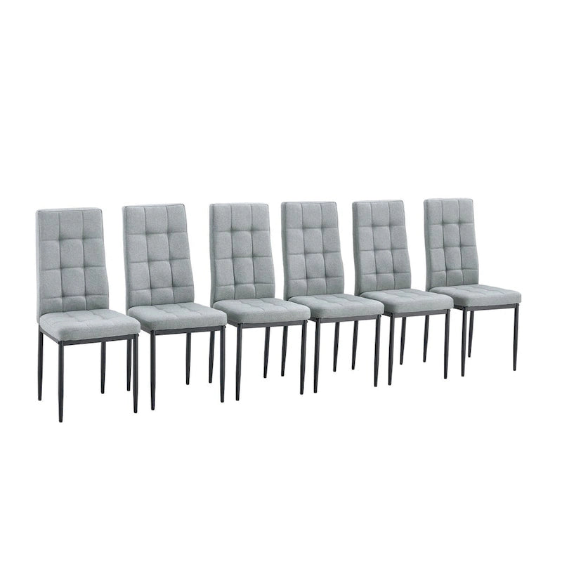 Modern Dining Table with V-Shape MDF Base/ Linen Tufted Dining Room Chairs Set of 6