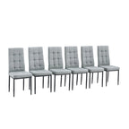 Table à manger moderne avec base en MDF en V/ Ensemble de 6 chaises de salle à manger capitonnées en lin