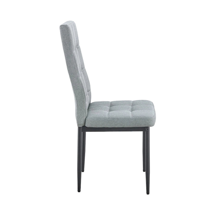Modern Dining Table with V-Shape MDF Base/ Linen Tufted Dining Room Chairs Set of 6