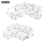 Canapé d'angle convertible en forme de L avec prises USB et électriques et pouf de rangement mobile, beige