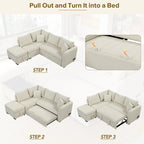 Canapé d'angle convertible en forme de L avec prises USB et électriques et pouf de rangement mobile, beige