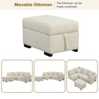 Canapé d'angle convertible en forme de L avec prises USB et électriques et pouf de rangement mobile, beige