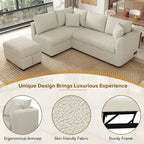 Canapé d'angle convertible en forme de L avec prises USB et électriques et pouf de rangement mobile, beige
