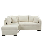 Canapé d'angle convertible en forme de L avec prises USB et électriques et pouf de rangement mobile, beige