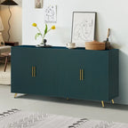 Meuble TV en bois avec armoire de rangement et étagères réglables, Console TV multimédia pour salon chambre (Bleu marine)