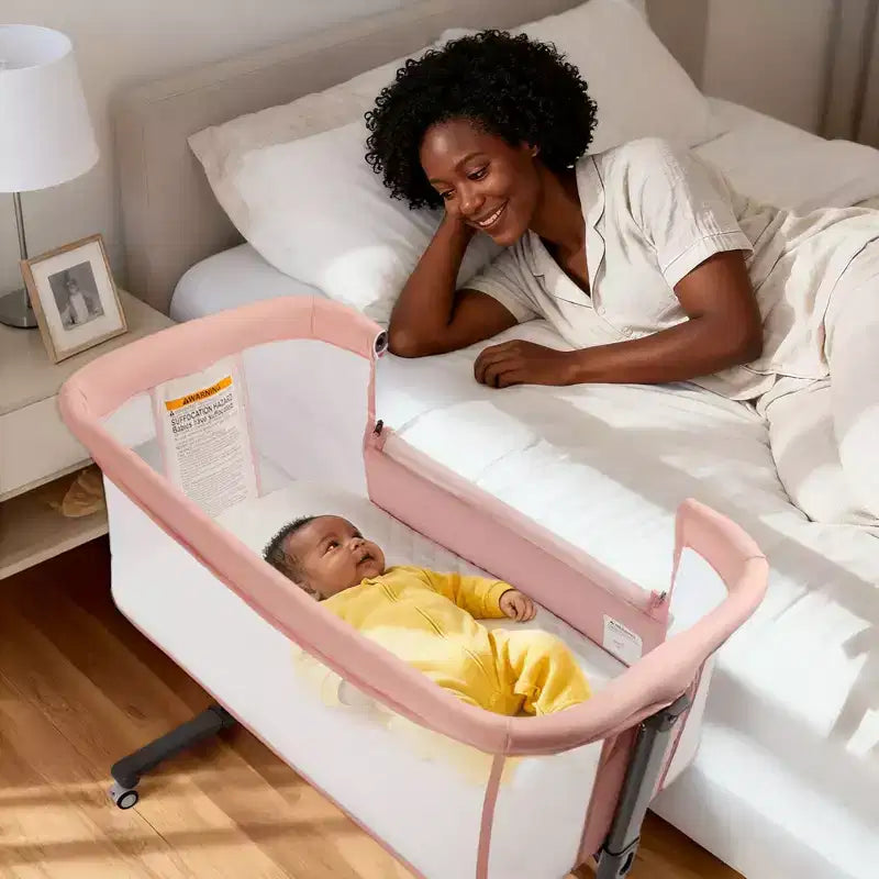 Berceau bébé avec roues – Beige / Gris / Rose, cododo, pour 1 bébé