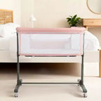 Berceau bébé avec roues – Beige / Gris / Rose, cododo, pour 1 bébé