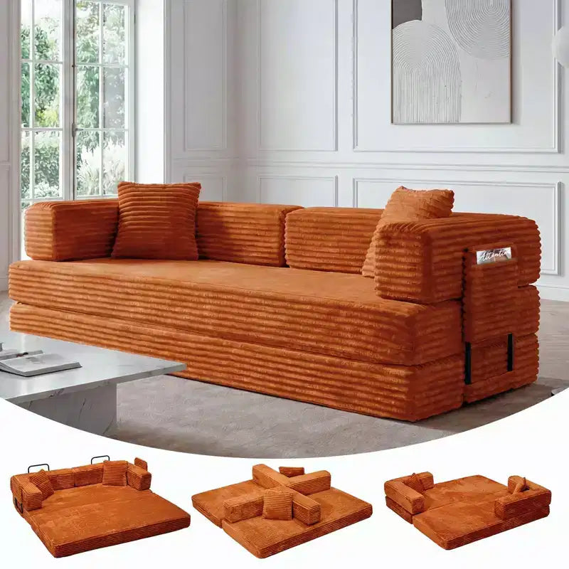Canapé-lit convertible 5-en-1 de 80,7 po – Velours côtelé, 1 200 lb, aucun assemblage requis