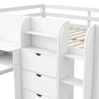 Lit bas mezzanine rose et blanc avec bureau, rangement et tableau blanc - Jumeau, 1 personne