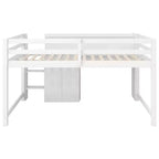 Lit bas mezzanine rose et blanc avec bureau, rangement et tableau blanc - Jumeau, 1 personne
