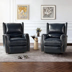 Fauteuil inclinable électrique en cuir véritable avec port USB – Dossier à oreilles et clous décoratifs, ensemble de 2