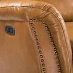 Fauteuil inclinable électrique en cuir véritable avec port USB – Dossier à oreilles et clous décoratifs, ensemble de 2
