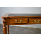 Bureau de style victorien en acajou massif brun foncé / brun clair avec sous-main en cuir noir et 3 tiroirs – Unité simple